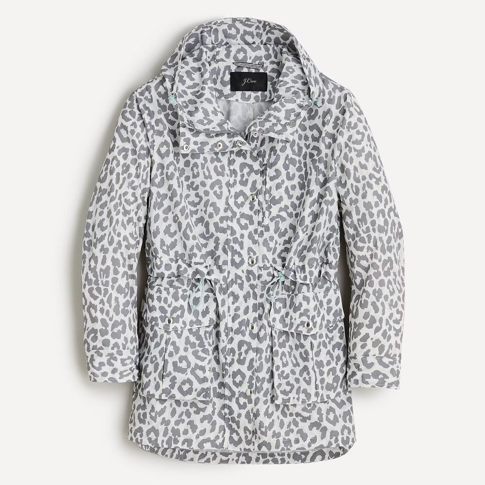 J.Crew Perfect rain jacket in ivory leopard, size small